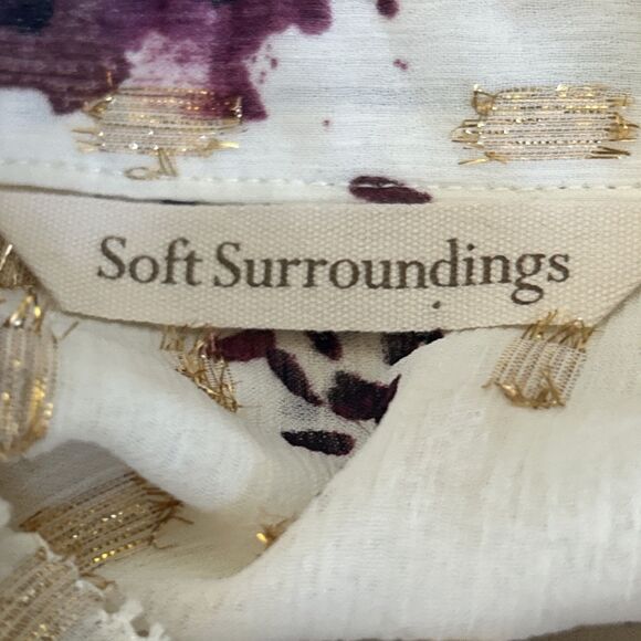 Soft Surroundings Floral Tunic Top Metallic Ruffles Tassels Boho Size Medium - Picture 15 of 16